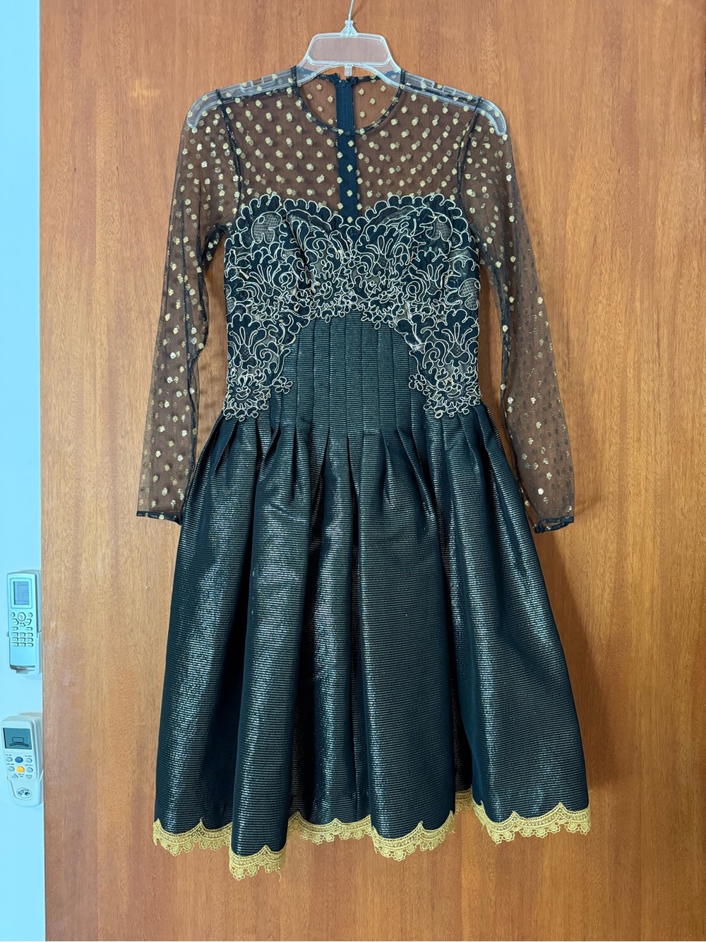 Vintage Victor Costa Black Dress with Gold Lace Trim